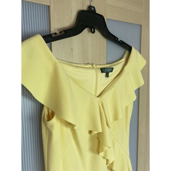 Lauren Ralph Lauren Womens Yellow Dress Sz 4 Off-The-Shoulder Evening Wedding - Picture 3 of 7